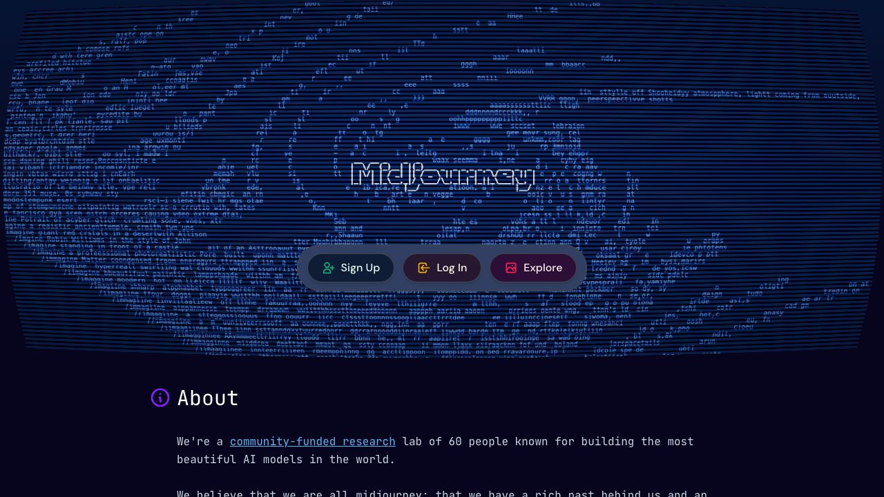The home page of the Midjourney website