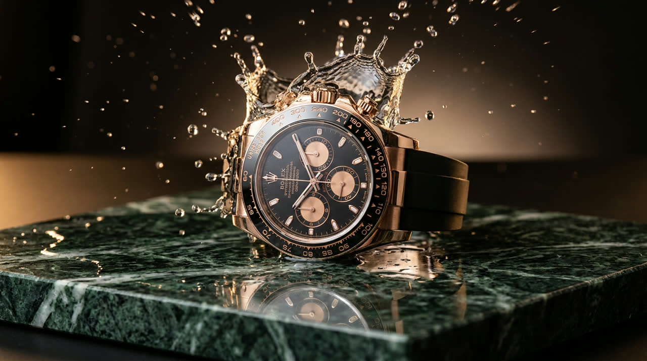 A generated advertising frame with a watch — a ready basis for animating into video